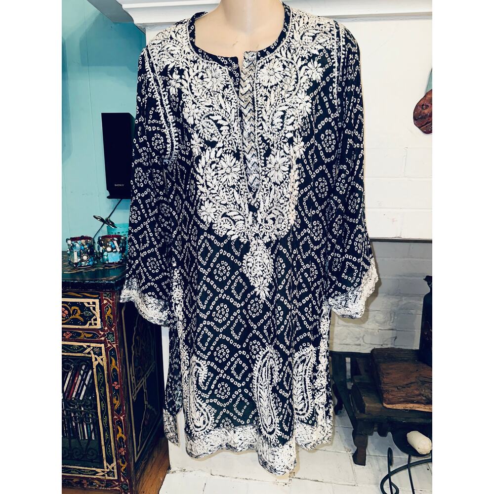 ALKA VERA HEAVILY EMBROIDERED BLOCK PRINT BOHO TUNIC OR MINIDRESS BOHO